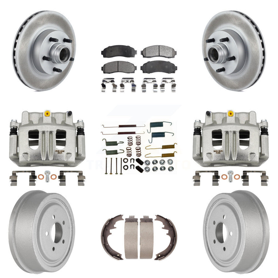 Front Rear Brake Caliper Coated Rotor Drum Semi-Metallic Pad Shoe Hardware Kit (9Pc) For KCG-100438P