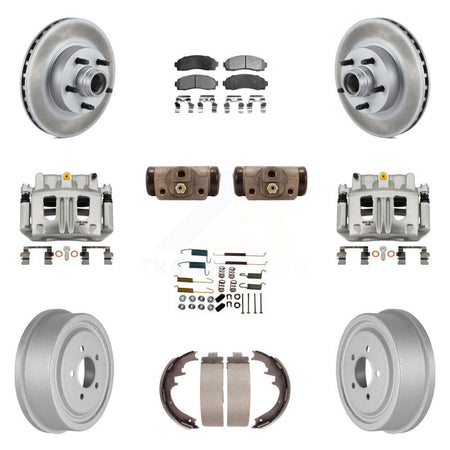 Front Rear Disc Brake Caliper Coated Rotor Drum Ceramic Pad Shoe Cylinder Kit (11Pc) For KCG-100438T