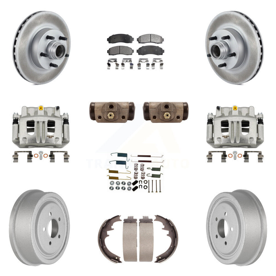 Front Rear Disc Brake Caliper Coated Rotor Drum Ceramic Pad Shoe Cylinder Kit (11Pc) For KCG-100438T
