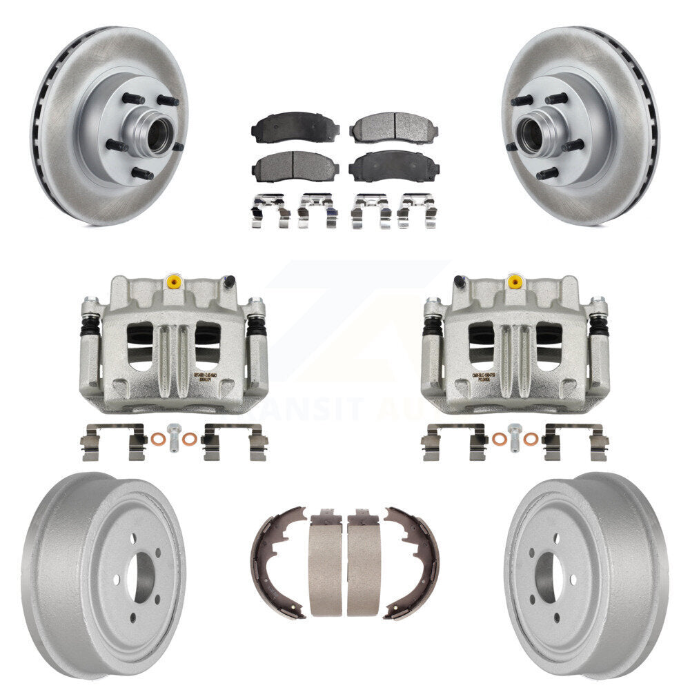Front Rear Brake Caliper Coat Rotor Drum Semi-Metallic Pad Kit (8Pc) For Ford Ranger RWD KCG-100439P