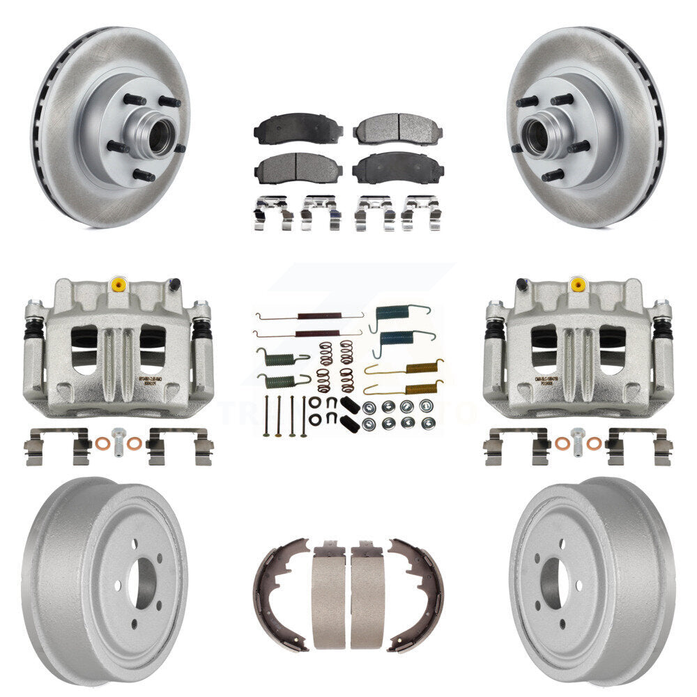 Front Rear Disc Brake Caliper Coated Rotors Drum Ceramic Pad Shoe Hardware Kit (9Pc) For KCG-100439T
