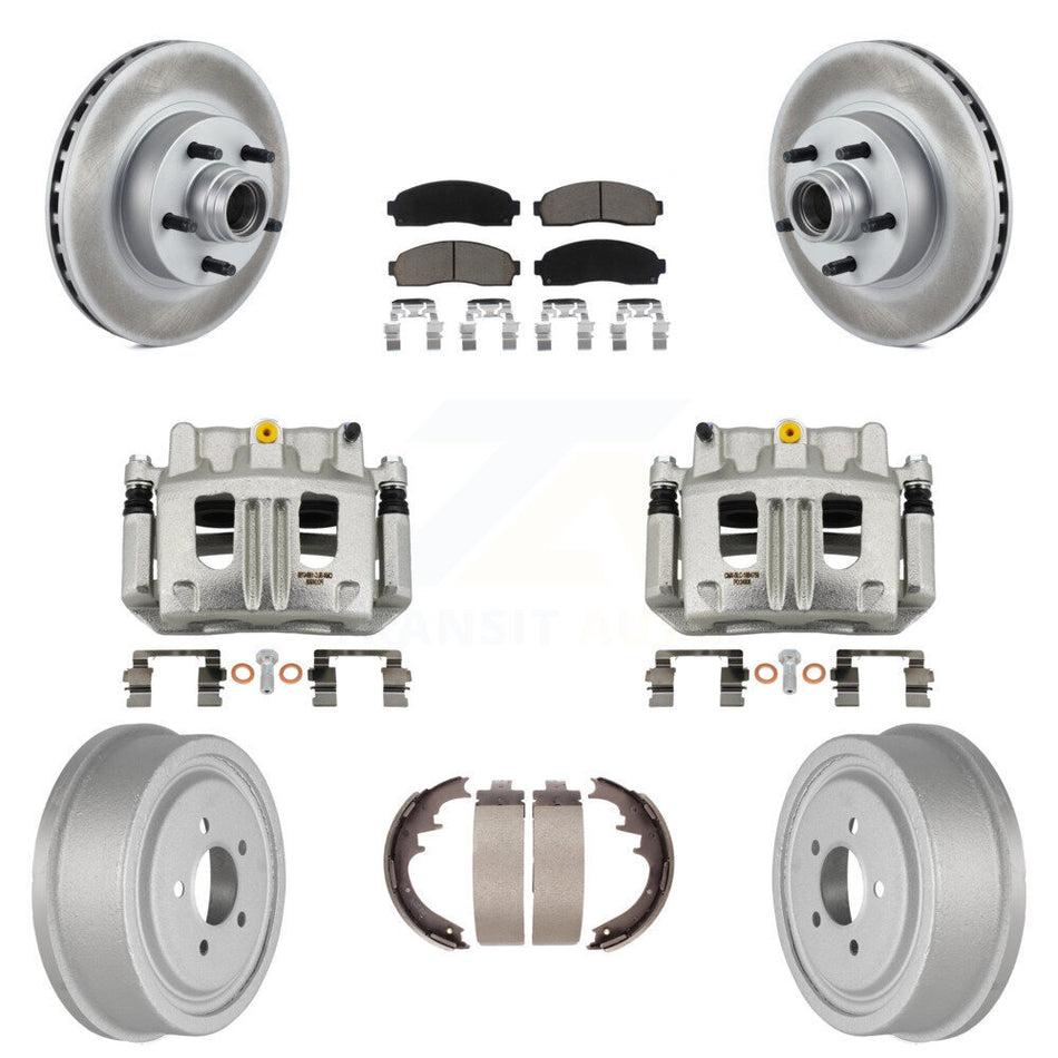 Front Rear Brake Caliper Coat Rotor Drum Ceramic Pad Kit (8Pc) For 06-09 Ford Ranger RWD KCG-100440C