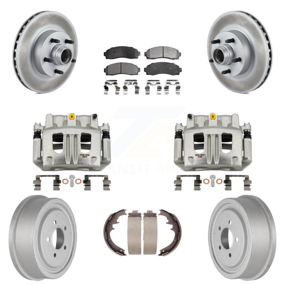 Front Rear Brake Caliper Coat Rotor Drum Ceramic Pad Kit (8Pc) For 06-09 Ford Ranger RWD KCG-100440T