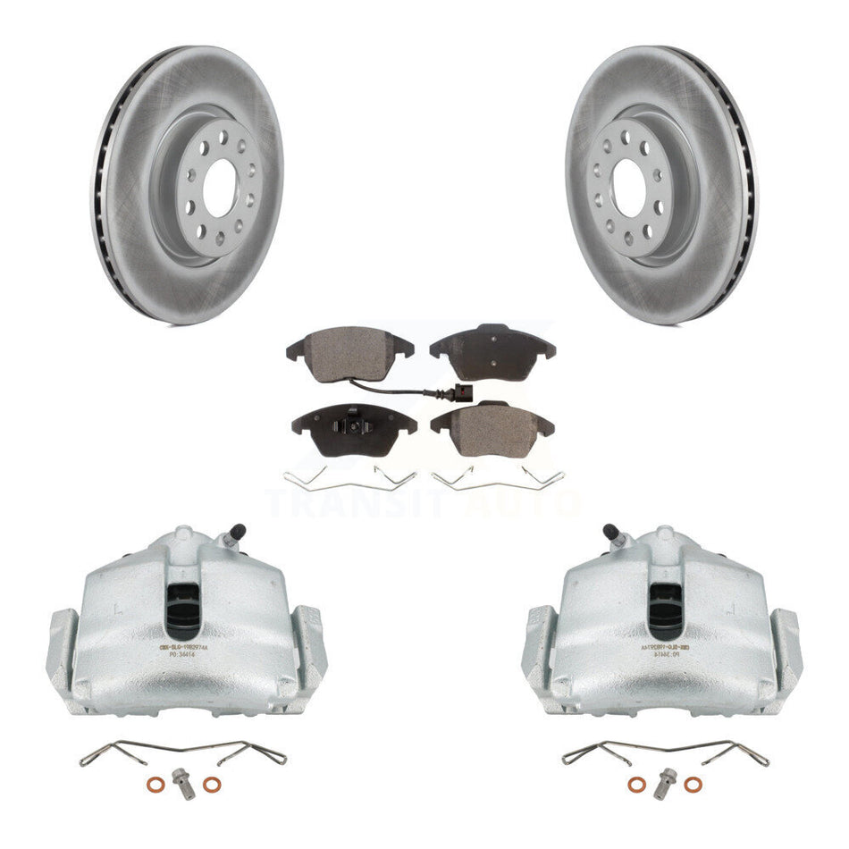 Front Brake Caliper Coat Rotor Semi-Metallic Pad Kit For Volkswagen Jetta Beetle GTI Eos KCG-100446P