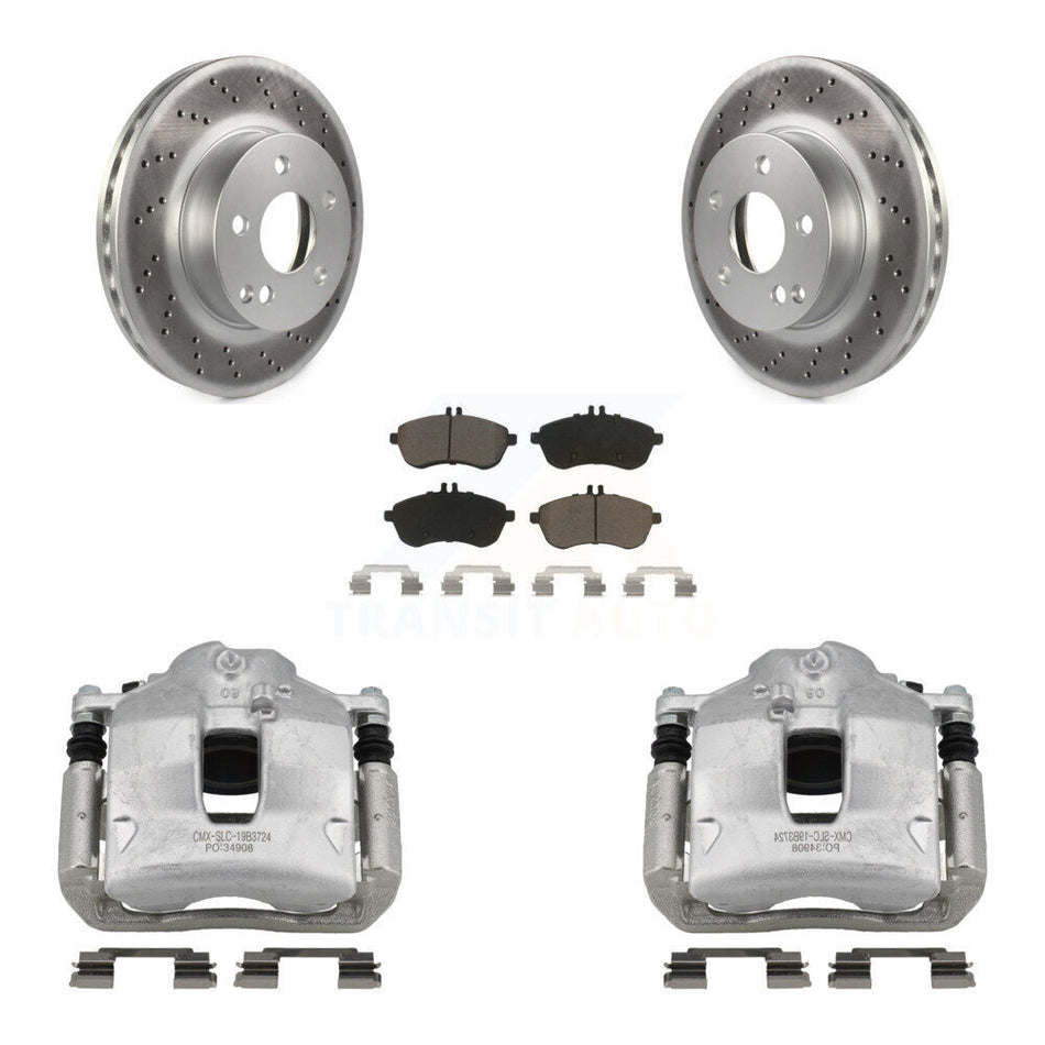 Front Disc Brake Caliper Coated Rotors And Ceramic Pads Kit For Mercedes-Benz C250 KCG-100447C