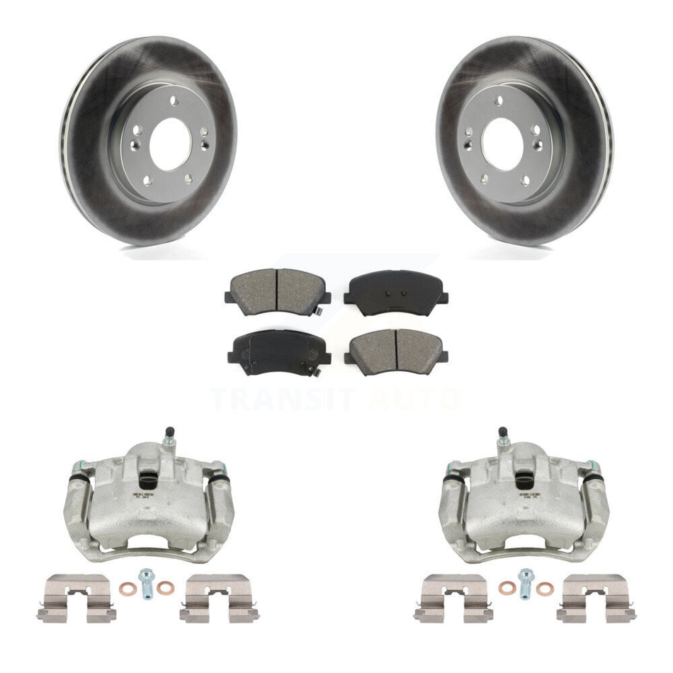 Front Brake Caliper Coat Rotors & Semi-Metallic Pad Kit For Hyundai Elantra GT Kia Forte KCG-100447S