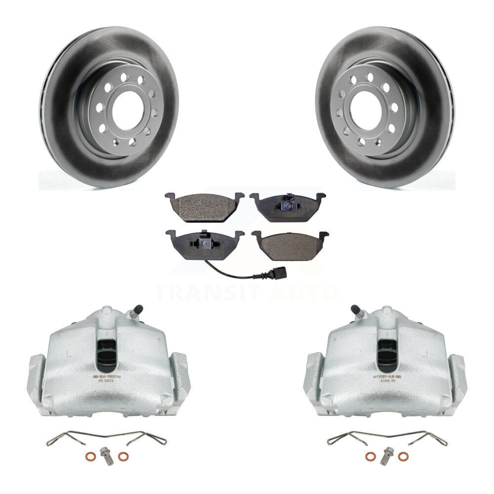 Front Disc Brake Caliper Coated Rotors And Semi-Metallic Pads Kit For Volkswagen Jetta KCG-100451P
