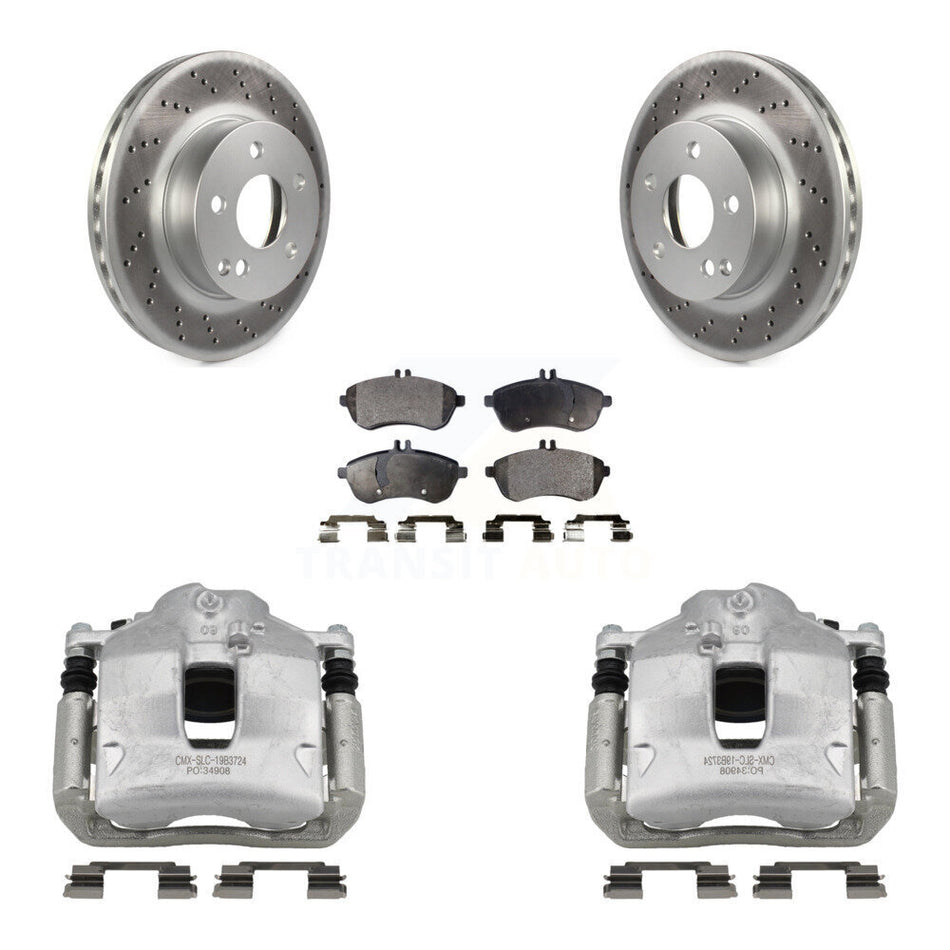 Front Disc Brake Caliper Coated Rotors And Ceramic Pads Kit For Mercedes-Benz C250 KCG-100452T