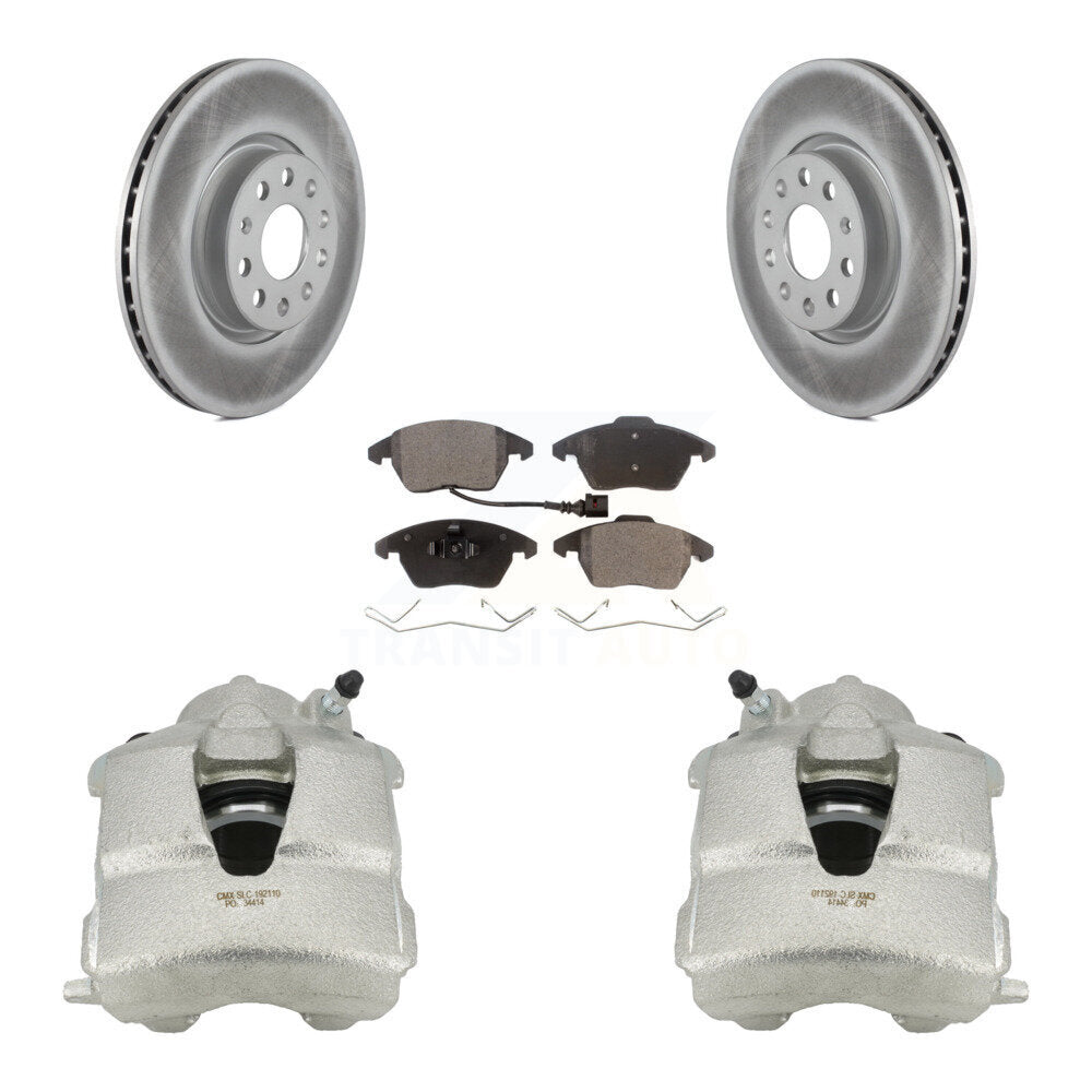 Front Disc Brake Caliper Coated Rotors And Semi-Metallic Pads Kit For Volkswagen Jetta KCG-100453P