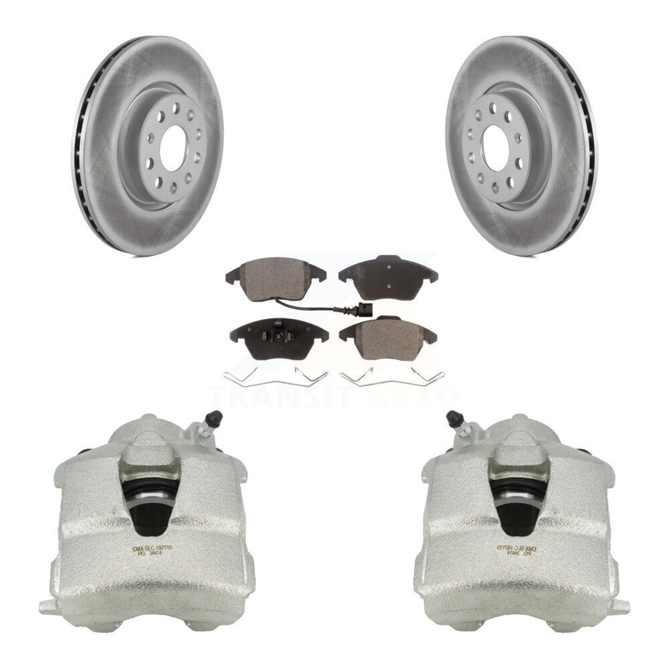 Front Disc Brake Caliper Coated Rotors And Semi-Metallic Pads Kit For Volkswagen Jetta KCG-100453P