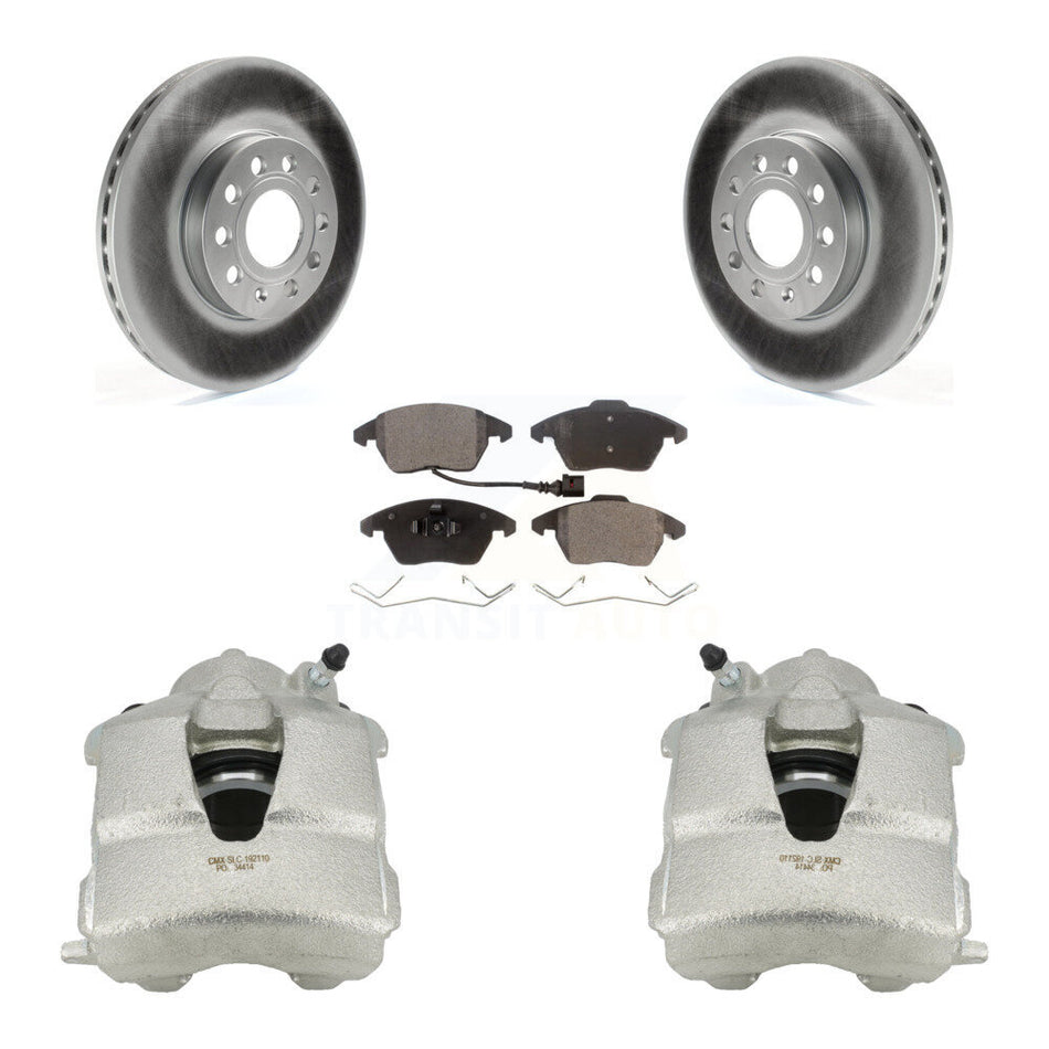 Front Disc Brake Caliper Coated Rotors And Semi-Metallic Pads Kit For Volkswagen Jetta KCG-100454P
