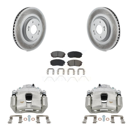 Front Disc Brake Caliper Coat Rotors Semi-Metallic Pad Kit For Hyundai Sonata Kia Optima KCG-100458S