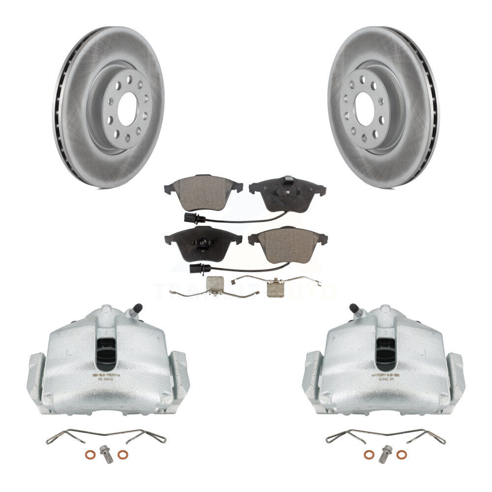 Front Disc Brake Caliper Coat Rotors & Semi-Metallic Pad Kit For 2010 Volkswagen CC 3.6L KCG-100464P