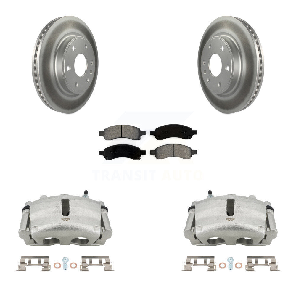 Front Brake Caliper Coat Rotor Semi-Metallic Pad Kit For GMC Acadia Buick Enclave Saturn KCG-100464S
