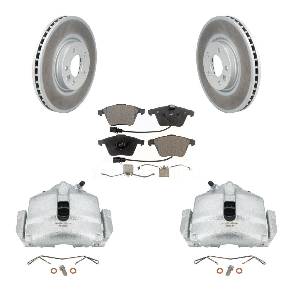 Front Disc Brake Caliper Coat Rotors & Semi-Metallic Pad Kit For 2010 Volkswagen CC 3.6L KCG-100465P