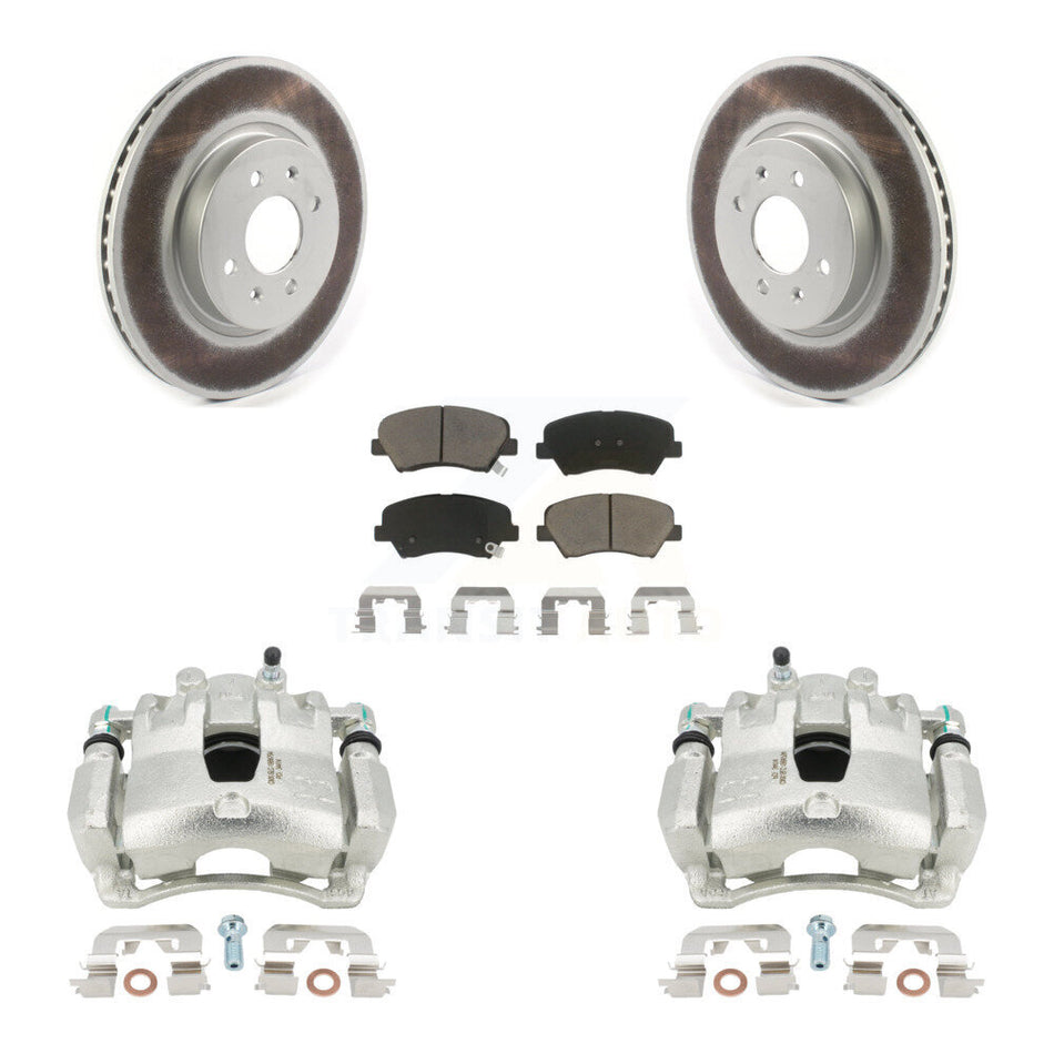 Front Brake Caliper Coat Rotor Ceramic Pad Kit For Kia Rio LX EX With 14" Factory Wheels KCG-100479C
