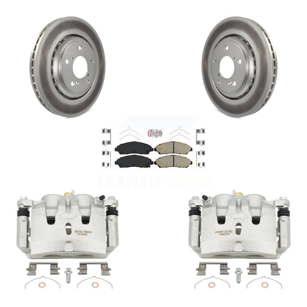 Front Disc Brake Caliper Coat Rotors Ceramic Pad Kit For Honda Pilot Ridgeline Acura MDX KCG-100485N