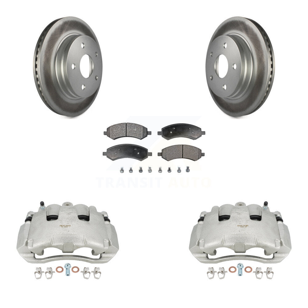 Front Disc Brake Caliper Coated Rotors And Semi-Metallic Pads Kit For Dodge Ram 1500 KCG-100492P
