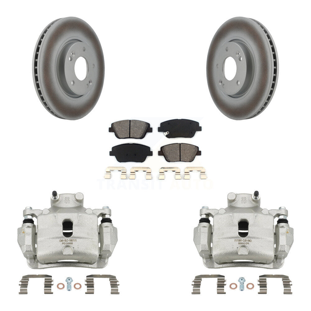 Front Disc Brake Caliper Coat Rotor & Semi-Metallic Pad Kit For 2014 Hyundai Sonata 2.0L KCG-100492S