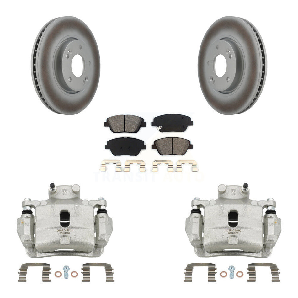 Front Disc Brake Caliper Coat Rotor & Semi-Metallic Pad Kit For 2014 Hyundai Sonata 2.0L KCG-100492S