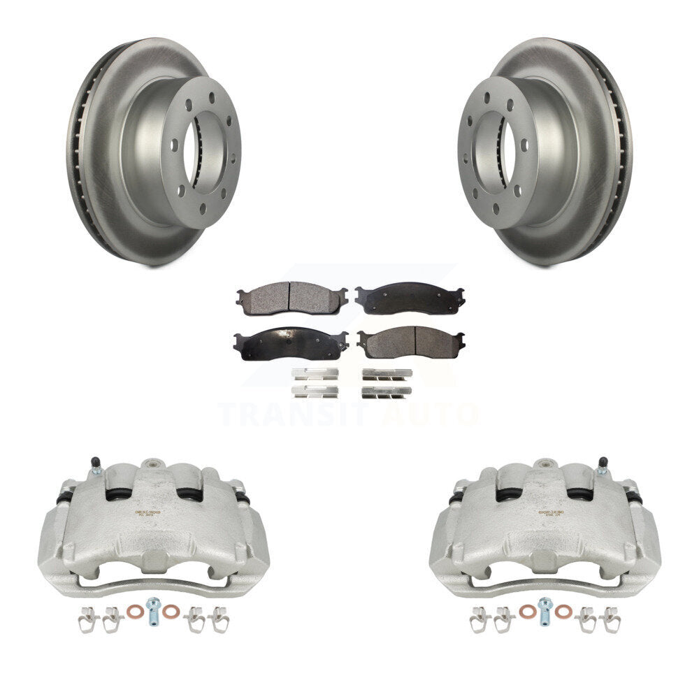 Front Disc Brake Caliper Coated Rotors And Semi-Metallic Pads Kit For Dodge Ram 1500 KCG-100493P