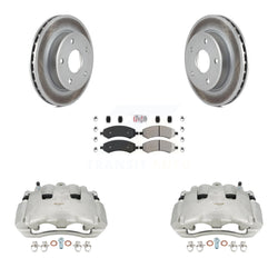 Front Disc Brake Caliper Coated Rotors And Semi-Metallic Pads Kit For Dodge Dakota Mitsubishi Raider KCG-100498N