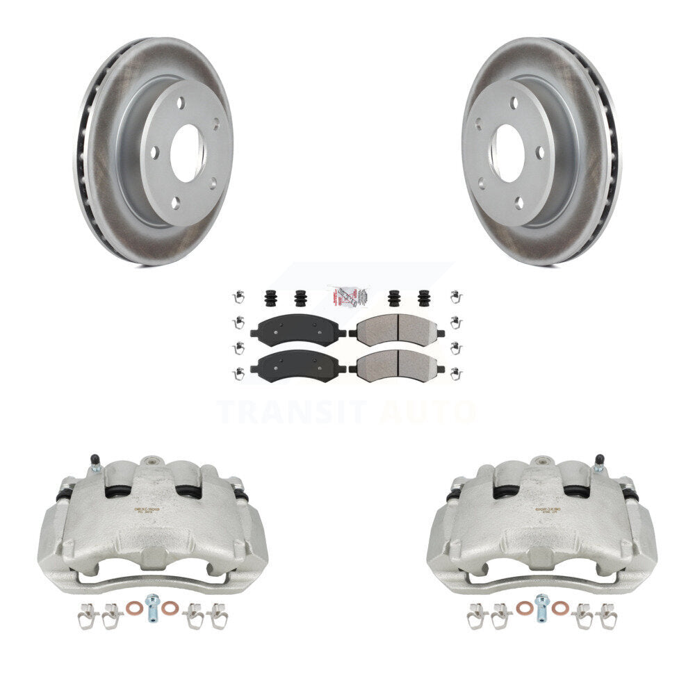 Front Disc Brake Caliper Coated Rotors And Semi-Metallic Pads Kit For Dodge Dakota Mitsubishi Raider KCG-100498N by Transit Auto