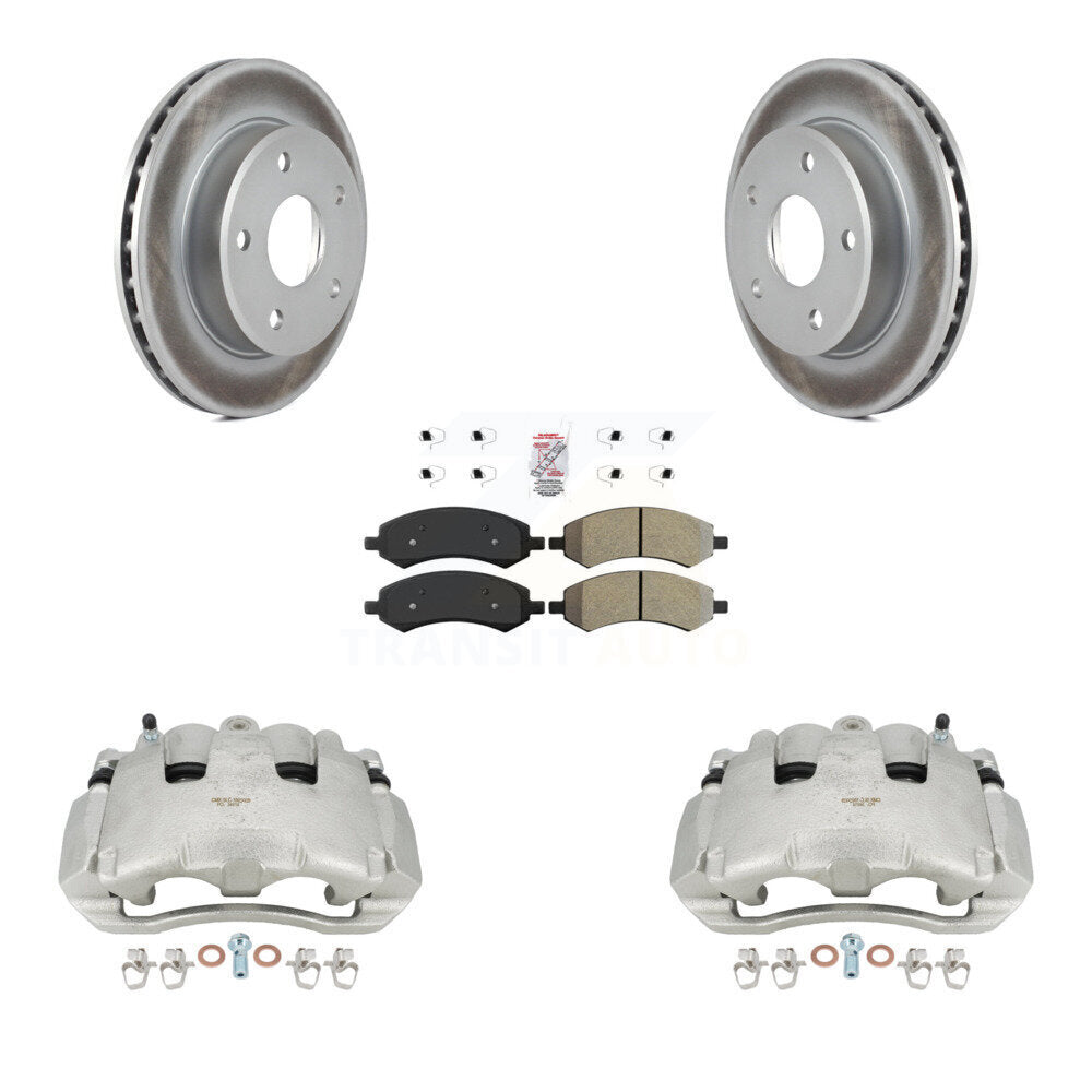 Front Disc Brake Caliper Coated Rotors And Semi-Metallic Pads Kit For Dodge Dakota Mitsubishi Raider KCG-100500N by Transit Auto