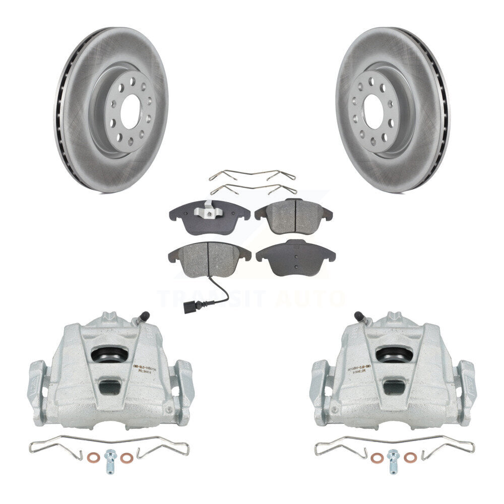 Front Brake Caliper Coat Rotor & Semi-Metallic Pad Kit For Volkswagen Tiguan Passat Audi KCG-100516S