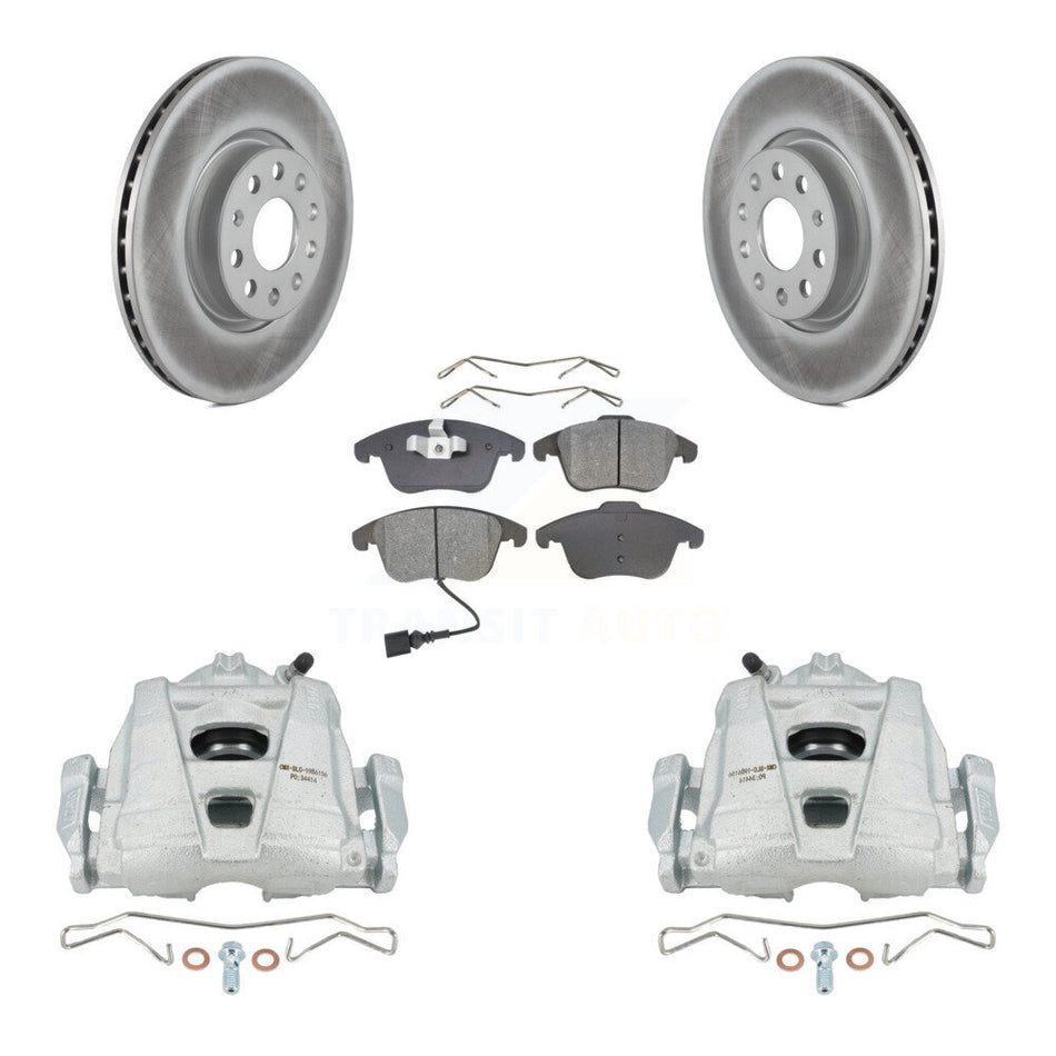 Front Brake Caliper Coat Rotor & Semi-Metallic Pad Kit For Volkswagen Tiguan Passat Audi KCG-100516S