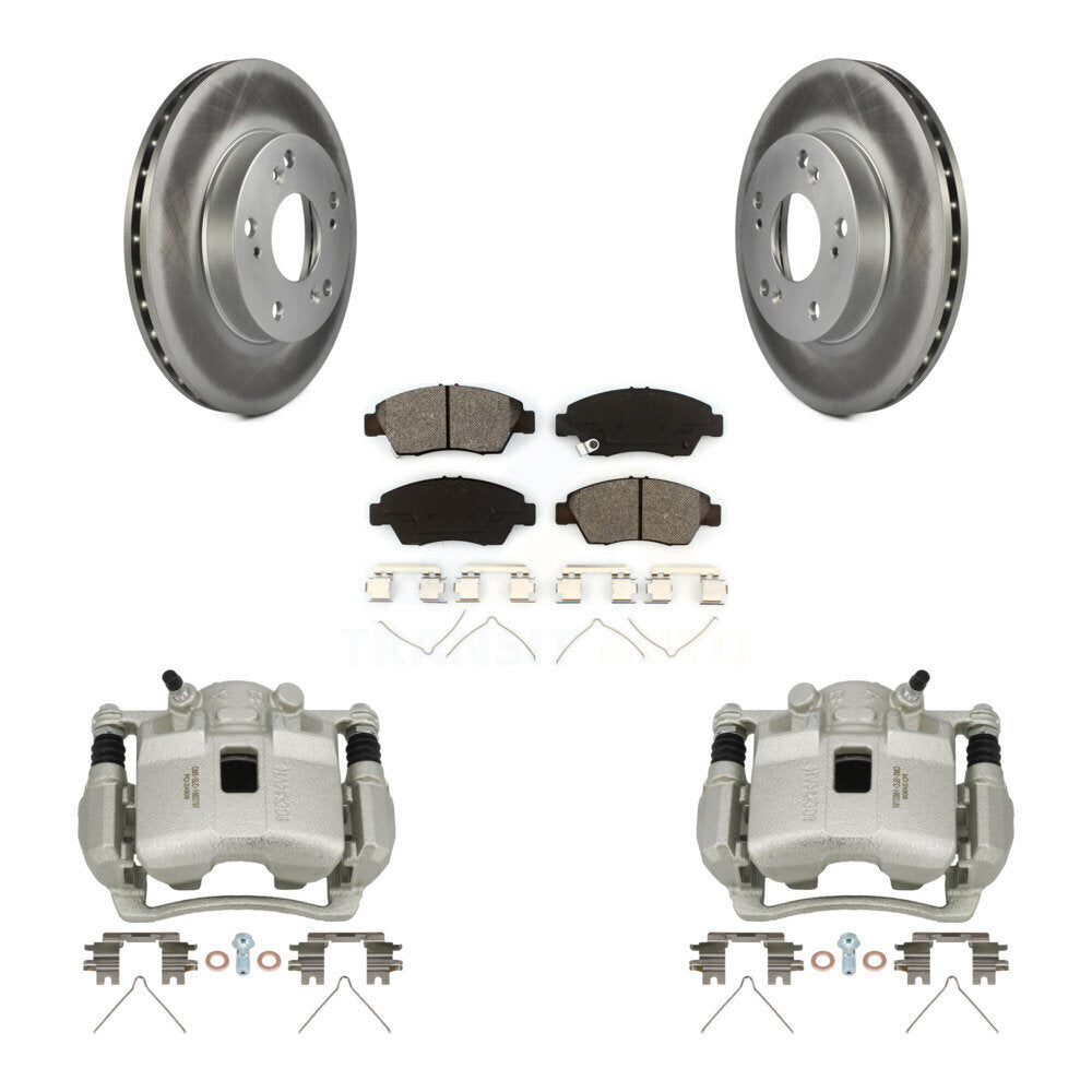 Front Disc Brake Caliper Coat Rotors And Semi-Metallic Pad Kit For Honda Civic Acura RSX KCG-100518S