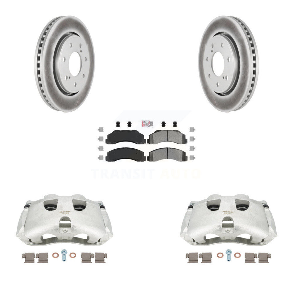 Front Disc Brake Caliper Coated Rotors And Semi-Metallic Pads Kit For 2012-2014 Ford F-150 With 7 Lug Wheels KCG-100523N by Transit Auto