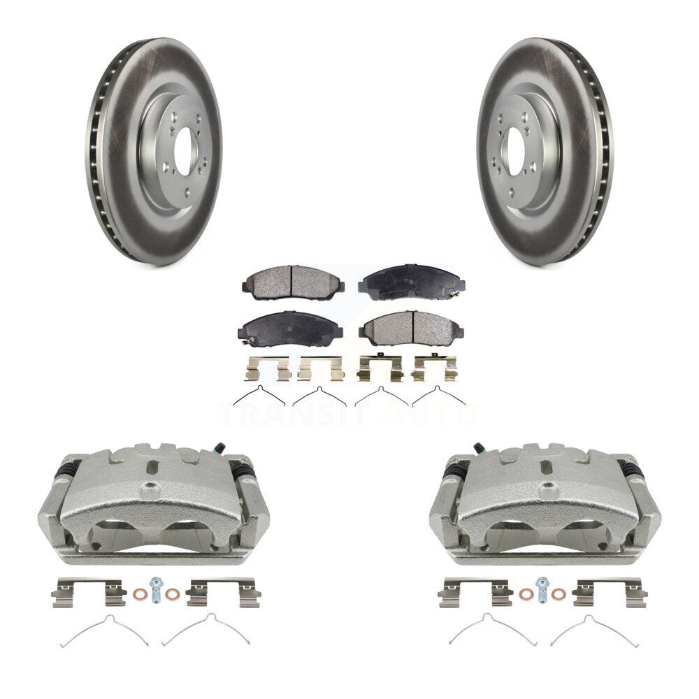 Front Disc Brake Caliper Coat Rotors And Semi-Metallic Pad Kit For 2009-2015 Honda Pilot KCG-100545P