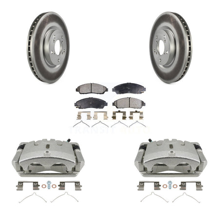 Front Disc Brake Caliper Coat Rotors And Semi-Metallic Pad Kit For 2009-2015 Honda Pilot KCG-100545P