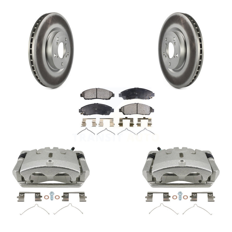 Front Disc Brake Caliper Coat Rotors And Semi-Metallic Pad Kit For 2009-2015 Honda Pilot KCG-100545P