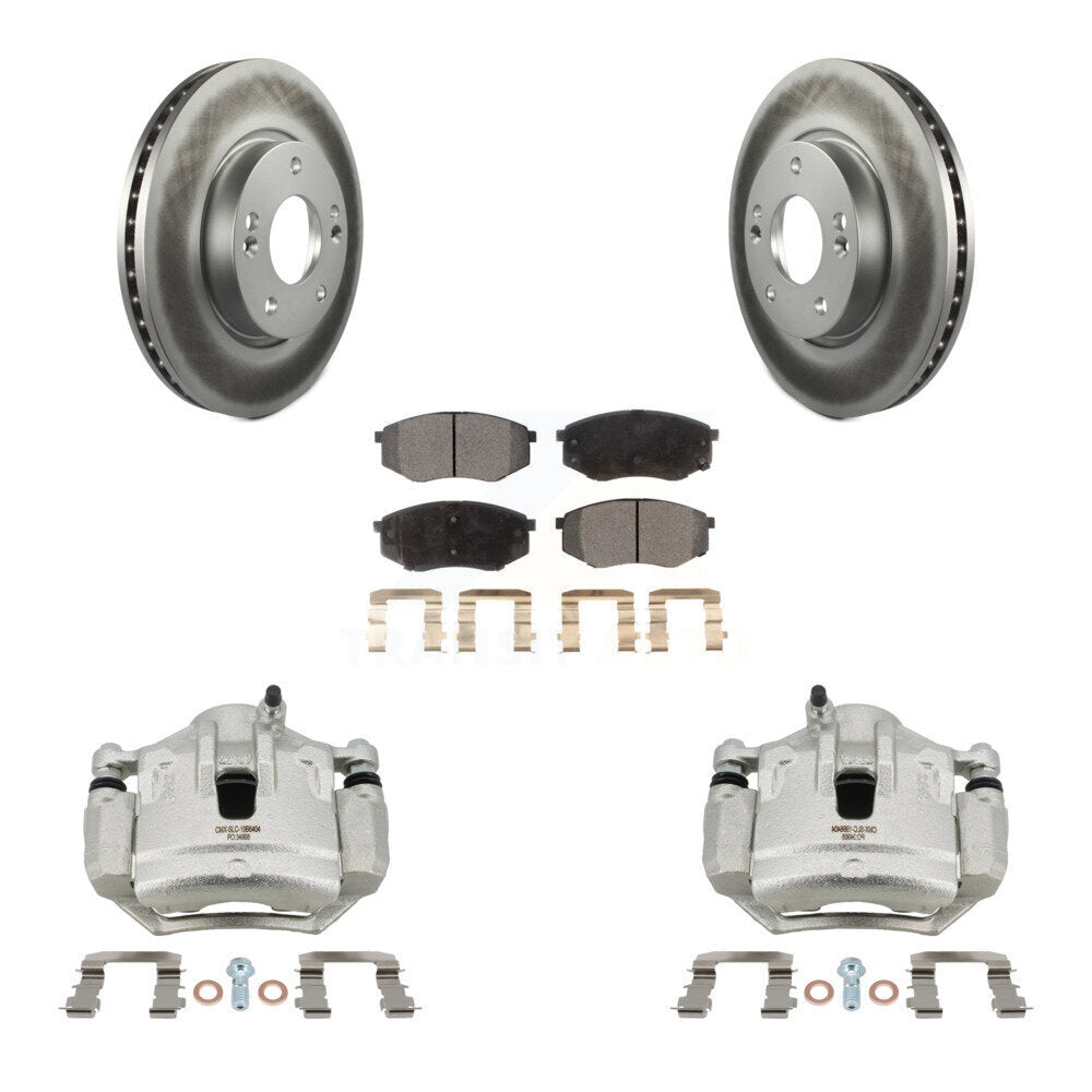 Front Disc Brake Caliper Coat Rotors Ceramic Pad Kit For Hyundai Tucson Kia Sportage FWD KCG-100547T