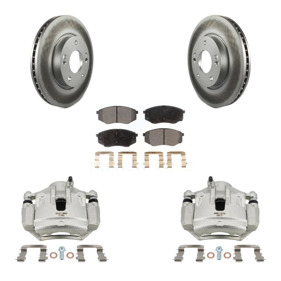 Front Disc Brake Caliper Coat Rotors Ceramic Pad Kit For Hyundai Tucson Kia Sportage FWD KCG-100547T