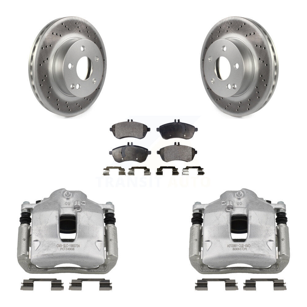 Front Disc Brake Caliper Coated Rotors And Semi-Metallic Pads Kit For Mercedes-Benz C250 KCG-100569P