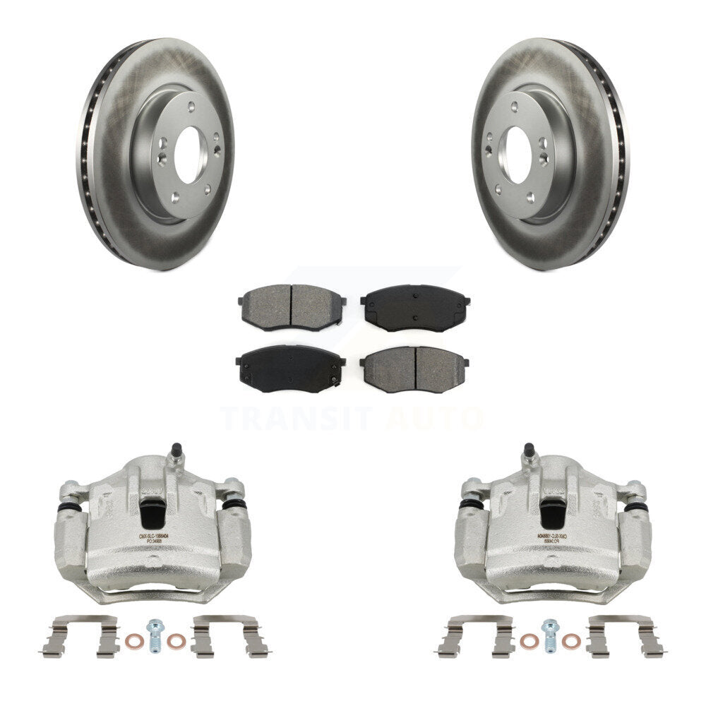Front Brake Caliper Coat Rotor Semi-Metallic Pad Kit For Hyundai Tucson Kia Sportage FWD KCG-100570S