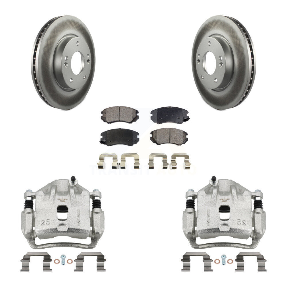 Front Disc Brake Caliper Coated Rotors And Ceramic Pads Kit For 2012-2013 Kia Soul KCG-100572T