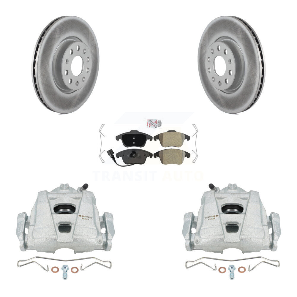 Front Disc Brake Caliper Coated Rotors And Semi-Metallic Pads Kit For Volkswagen Passat Tiguan Audi Q3 Quattro Limited KCG-100573N by Transit Auto