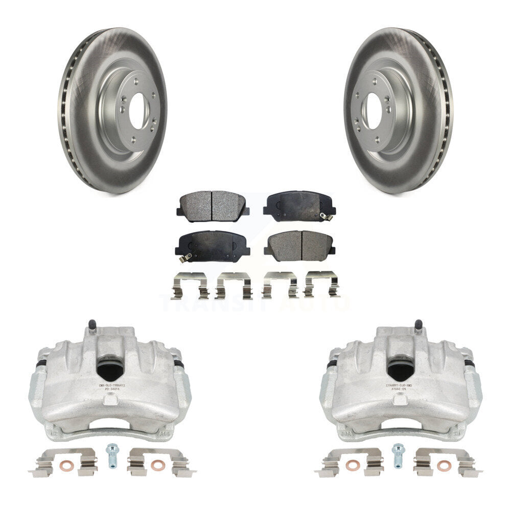 Front Disc Brake Caliper Coat Rotors And Semi-Metallic Pad Kit For Hyundai Genesis Coupe KCG-100577P
