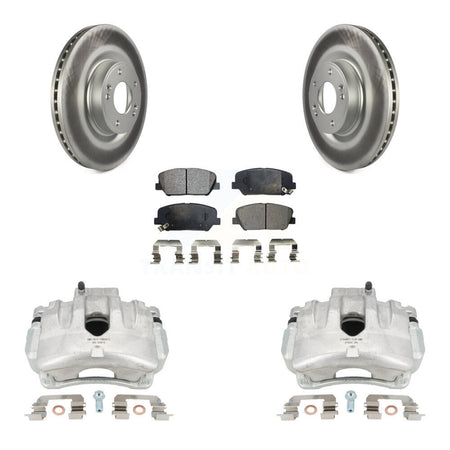 Front Disc Brake Caliper Coat Rotors And Semi-Metallic Pad Kit For Hyundai Genesis Coupe KCG-100577P