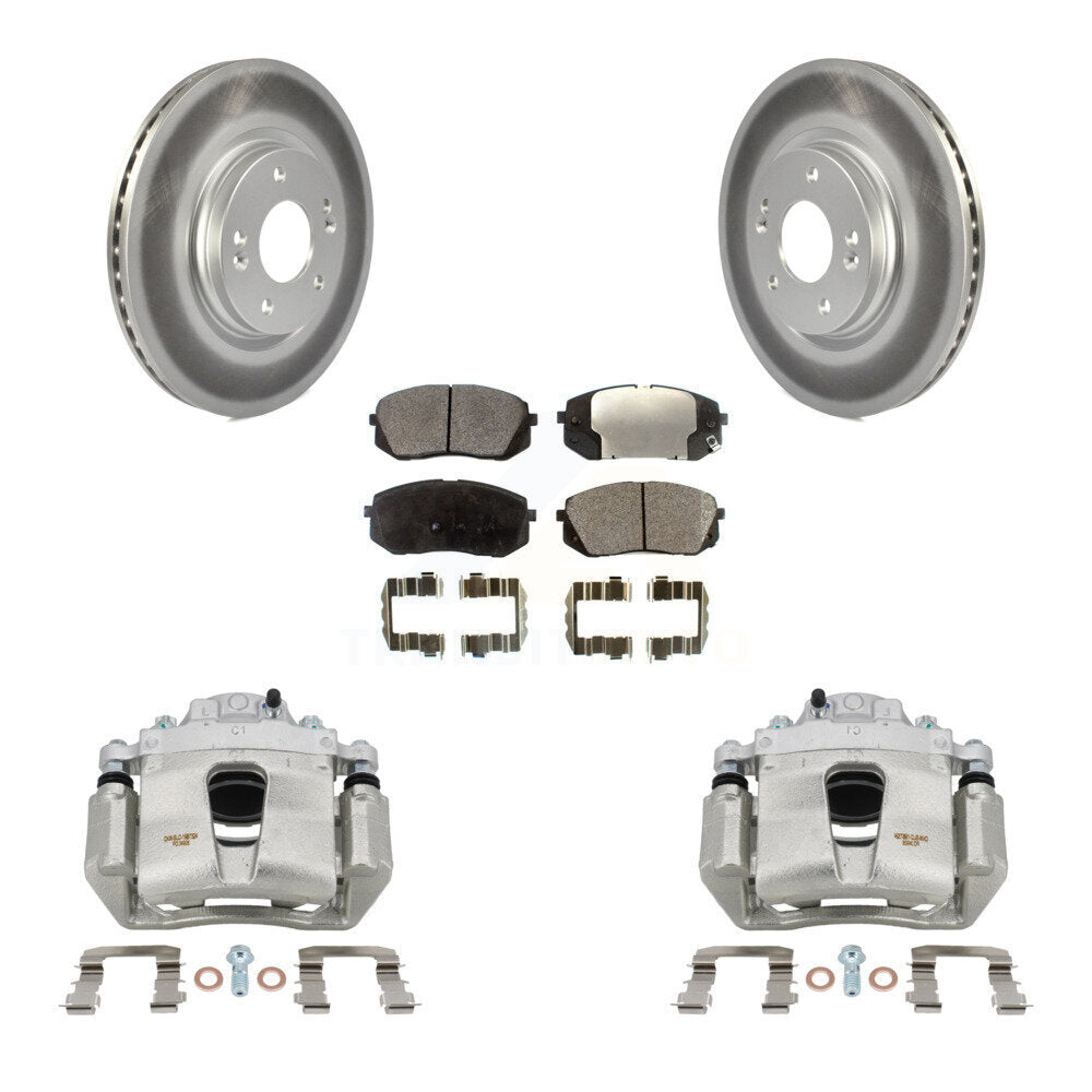 Front Disc Brake Caliper Coated Rotors And Semi-Metallic Pads Kit For Hyundai Sonata KCG-100578P