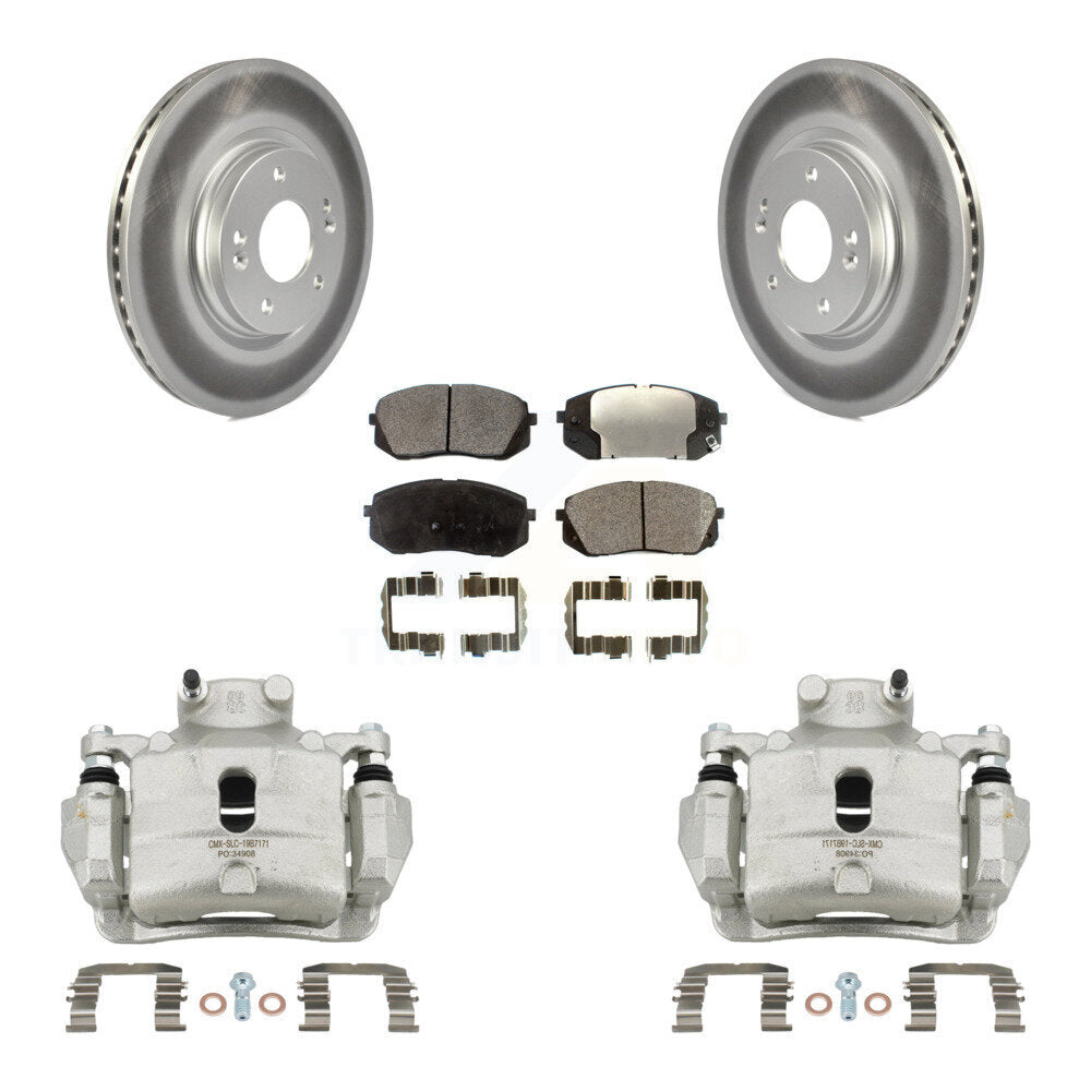 Front Disc Brake Caliper Coated Rotors And Semi-Metallic Pads Kit For Hyundai Sonata KCG-100581P
