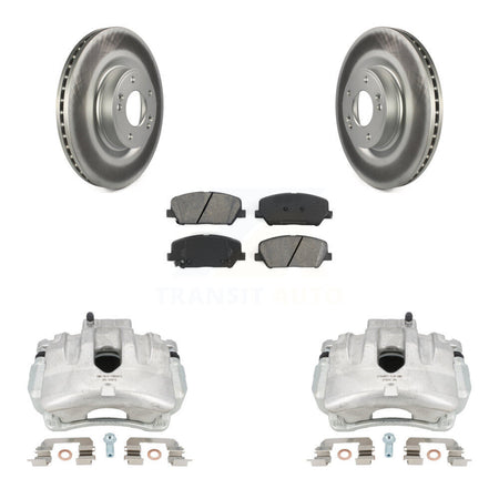 Front Disc Brake Caliper Coat Rotors And Semi-Metallic Pad Kit For Hyundai Genesis Coupe KCG-100582S