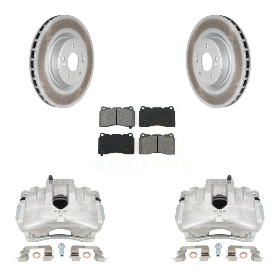 Front Disc Brake Caliper Coat Rotors And Semi-Metallic Pad Kit For Hyundai Genesis Coupe KCG-100583S