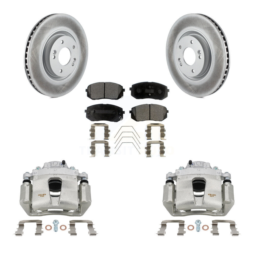 Front Disc Brake Caliper Coat Rotors Semi-Metallic Pad Kit For Hyundai Sonata Kia Optima KCG-100585P