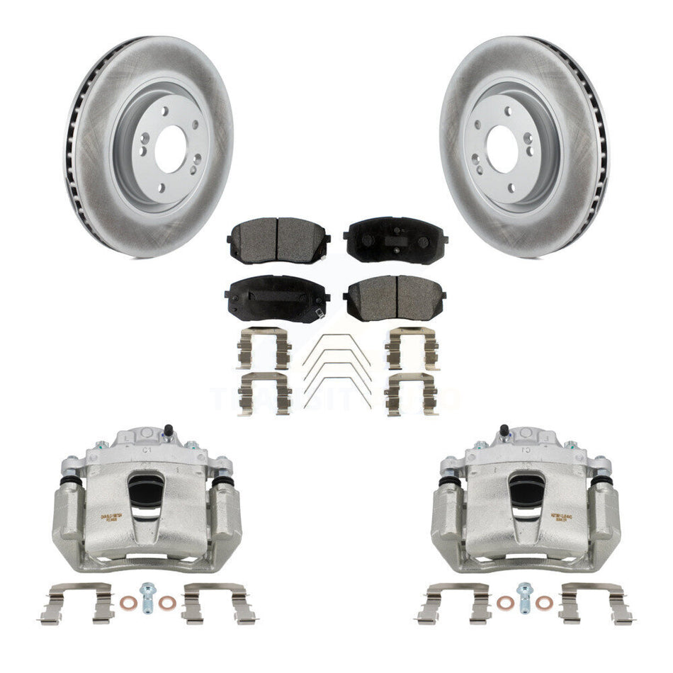 Front Disc Brake Caliper Coat Rotors Semi-Metallic Pad Kit For Hyundai Sonata Kia Optima KCG-100585P