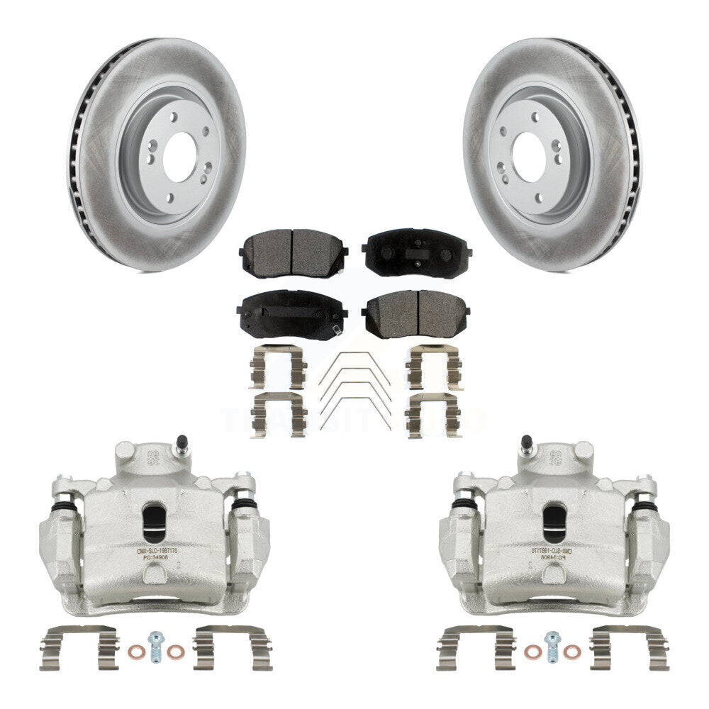 Front Disc Brake Caliper Coat Rotors Semi-Metallic Pad Kit For Hyundai Sonata Kia Optima KCG-100587P